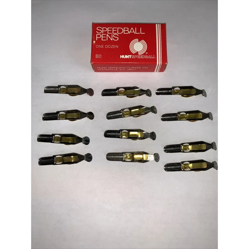 Vintage HUNT SPEEDBALL PENS B-0 Round Calligraphy Pen Ink Nibs Box of 12
